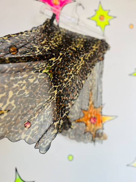 Vintage Sheer Silk Leopard Print Scarf – Retro Glam Old Hollywood Boho Grunge