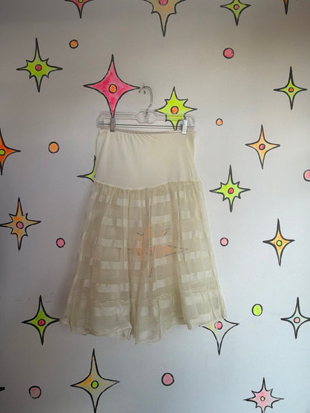 Vintage Off-White Fluffy Lace Petticoat Layering Underskirt Lolita Soft Grunge S