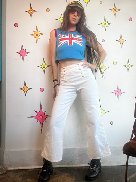 White Sailor Pants High Waist Wide Leg Trousers Nautical George Washington SM