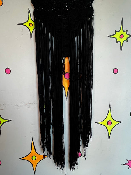 Black Crochet Fringe Shorts Y2K Festival Boho Rave Goth Maximalist Hot Pants S