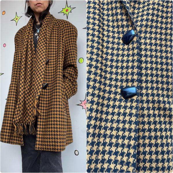 Vintage 40s 50s | Lili Ann Wool Houndstooth Coat with Matching Scarf