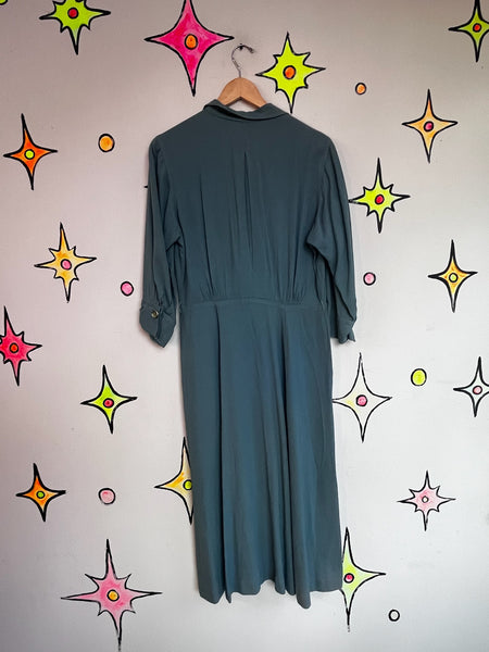 1940s Blue Secretary Dress True Vintage Boho Grunge - Historical Fashion - M L
