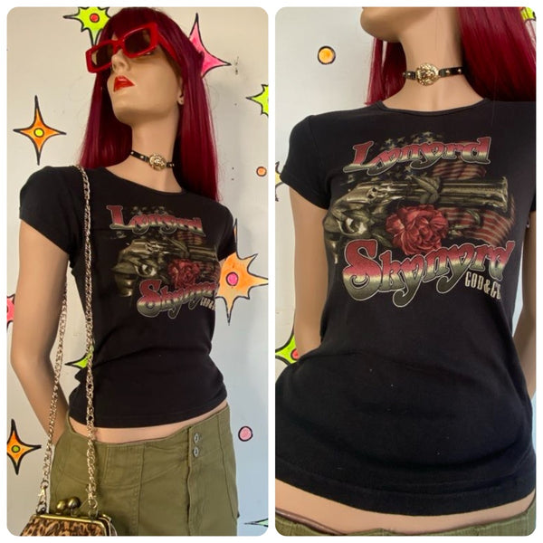 Lynyrd Skynyrd Gods and Guns Concert Band Tee Gaziani Slim Fit Baby Tee Indie S