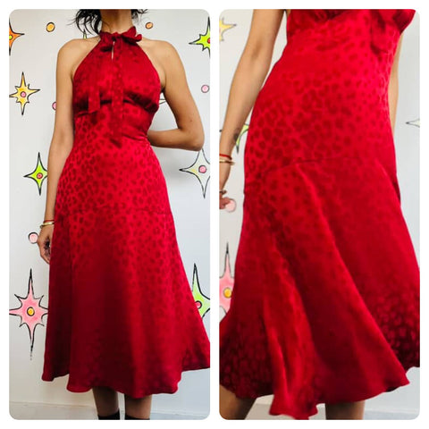 Michael Kors Red Leopard Print Silk Halter Dress Siren Cocktail Party Dress - 8