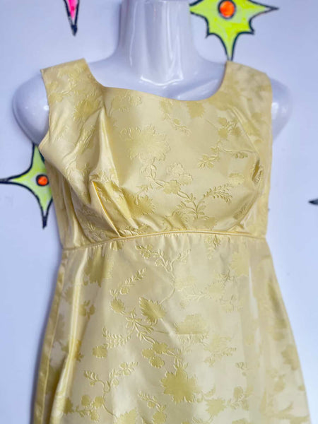 Vintage 1960s MOD Yellow Satin 2-Piece Mini Dress Set - Handmade Formal XS