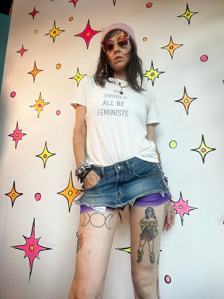 Y2K Indie Sleaze Ultra Mini Denim Skirt Lace Up 2000s Grunge McBling Clubwear XS