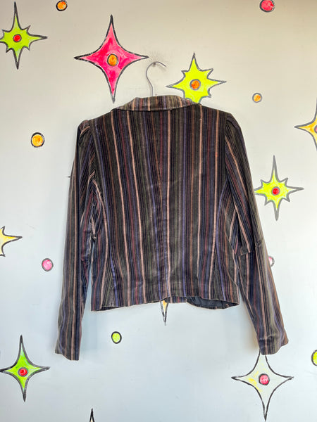 Y2K Velvet Striped Fitted Blazer Whimsy Goth Boho Fairy Grunge Vintage S/M