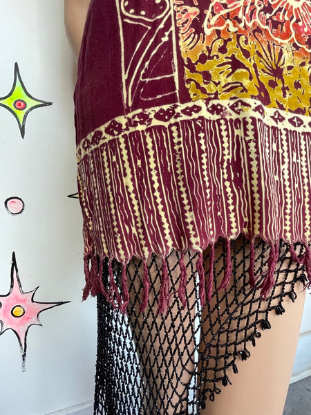 Hawaiian Summer Fringe Mini Dress Boho Grunge Tie Dye Western Cotton Festival ML