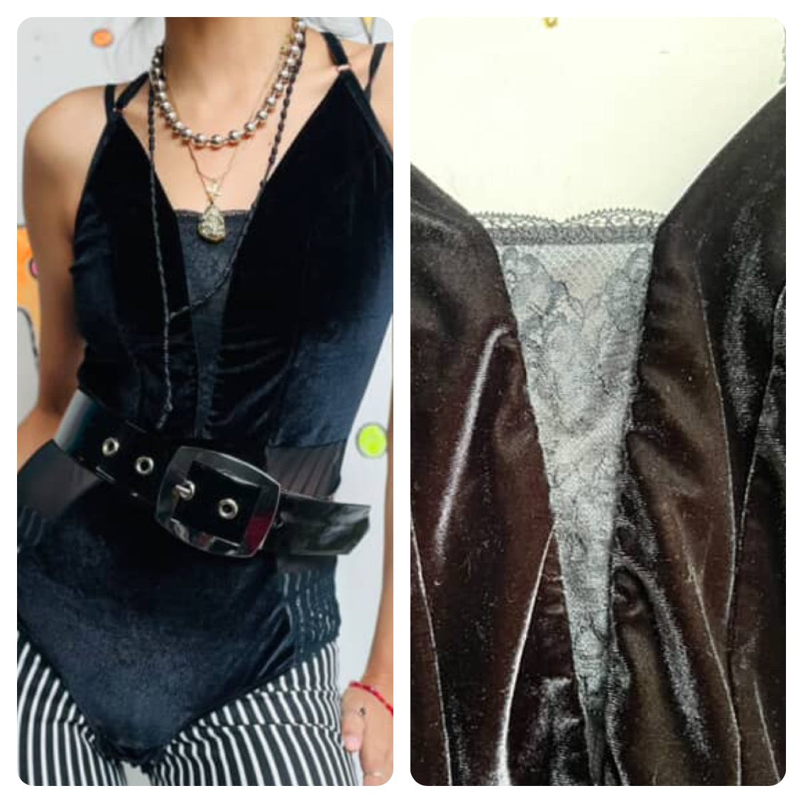 Vintage Y2K Lacey Black Velvet Whimsy Goth Babydoll Teddy Lingerie Bodysuit – L