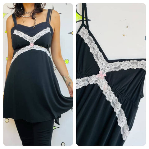 Vintage Victoria’s Secret Black Lace Slip Dress Goth Grunge Fairy Babydoll – S