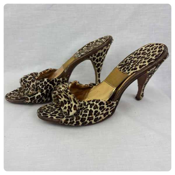 50s Leopard Springolators Frederick's of Hollywood - Pinup Bombshell Mules - 6.5