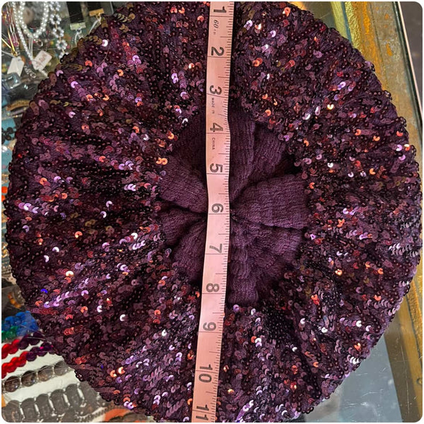 Vintage Purple Sequin French Raspberry Beret – Hat – Y2K Glam Coquette Style