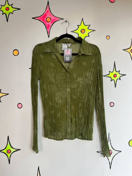 Vintage 90s Y2K Sheer Green Long Sleeve Fairy Grunge Whimsy Boho Blouse - M