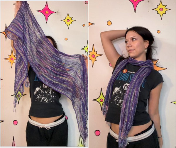 Y2K Purple Metallic Scarf | Fairycore Shabby Chic Boho Wrap