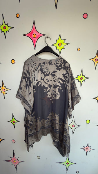 Burnout Whimsigoth Silver Kaftan Witchy Boho Fairy Grunge Goddess Robe Cape