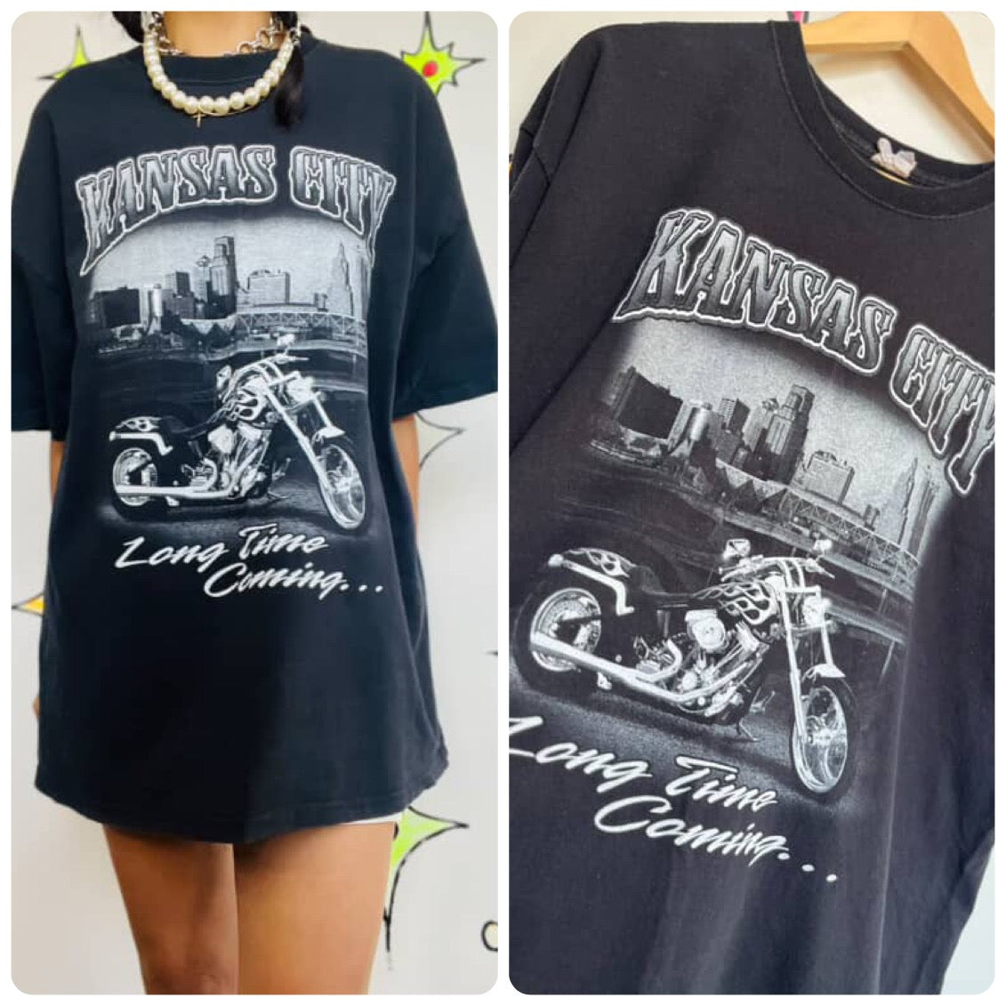 Vintage 90s Kansas City Tee | Black Biker Grunge Graphic T-Shirt XL