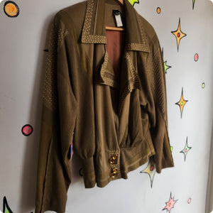 Vintage 80s | Tan Studded Cropped Grunge Punk Bomber Jacket | L