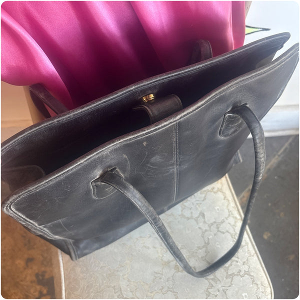 Vintage Large Coach Black Leather Tote – Classic Designer Shoulder Bag – Rare