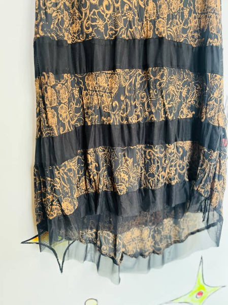 Vintage 90s Boho Whimsy Goth Tattoo Print Witchy Fairy Grunge High Low Skirt - 7