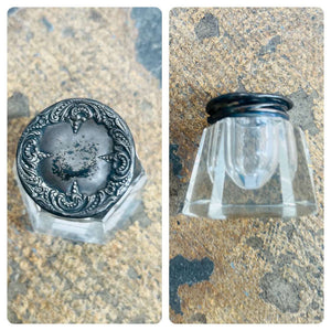 Antique Glass & Sterling Silver Inkwell – Elegant Desk Decor