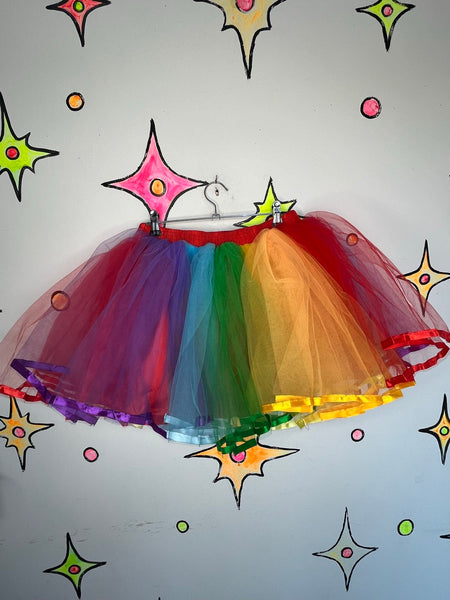 Rainbow Tutu Skirt Fairycore Clowncore Pride Costume Tulle Mini Skirt One Size