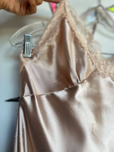 Vintage 90s Y2K Blush Pink Satin Lace Fairy Grunge Princess Mini Slip Dress M