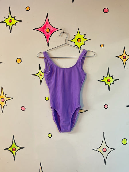 80s 90s Pastel Purple Swimsuit Ribbed One Piece Vintage Retro Swim or Bodysuit S
