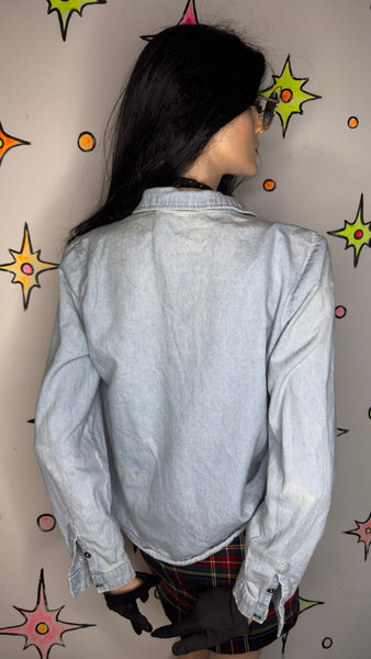 Studded Denim Western Shirt Y2K Cowgirl Rodeo Grunge Button Down - Large