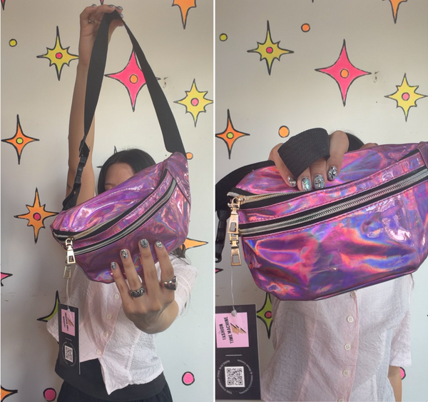 Pink Metallic Shiny Vinyl Fanny Pack Barbiecore Cyber Y2K Festival Belt Bag