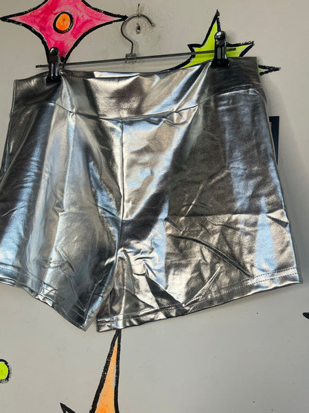 Metallic Silver Galactic Glam Shorts | Y2K Space Disco Hot Pants Party Rave M/L