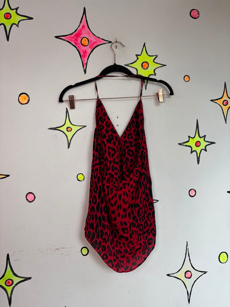 Vintage Red Leopard Print Silk Halter Cami Mob Wife Indie Sleaze Glam Y2K XS