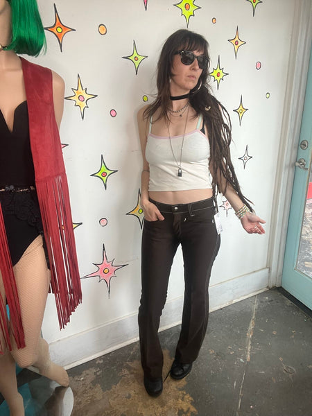 Vintage 70s Brown Western Disco Pants Retro Cowgirl Low Rise Glam Grunge S