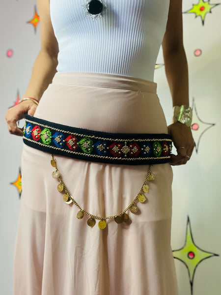 Vintage 1940s Afghan Tribal Kuchi Belt – Gypsy Bellydance Costume - Coin Adorned