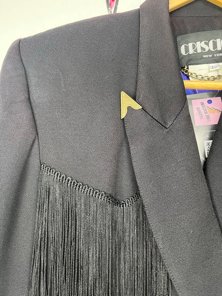 Vintage 80s Western Fringe Blazer Boho Goth Grunge Statement Piece Jacket - L