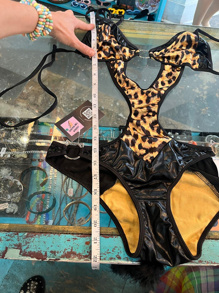 Y2K Leopard Print Kitty Teddy Play Suit Lingerie Bodysuit - M