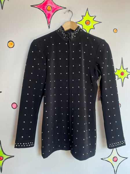 Vintage 80s/90s Tadashi Shoji Black Studded Zip-Up Blazer | Jacket | Size S/M