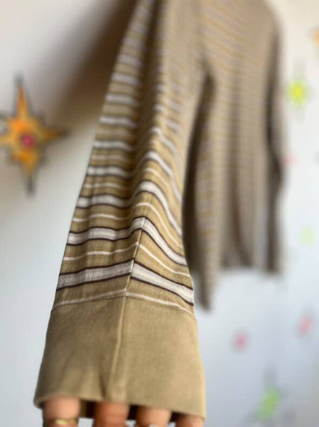 Vintage 90s Brown Striped Long Sleeve Cyber Grunge Shirt Cotton Streetwear Large