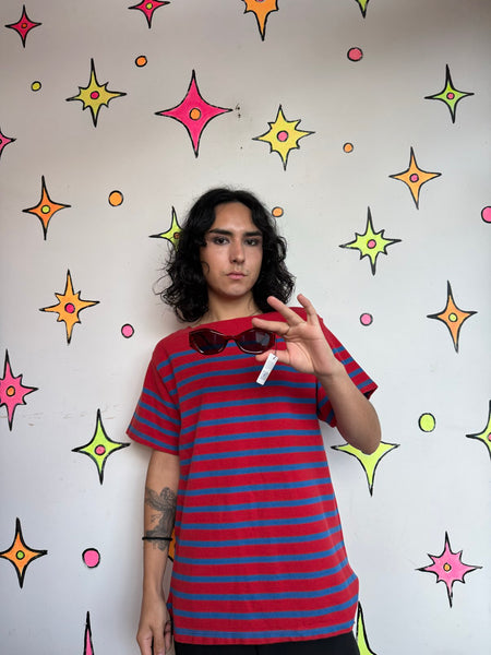 Vintage Mariner Shirt 70s 80s Nautical Striped Tee Red Navy Blue Retro Sailor ML