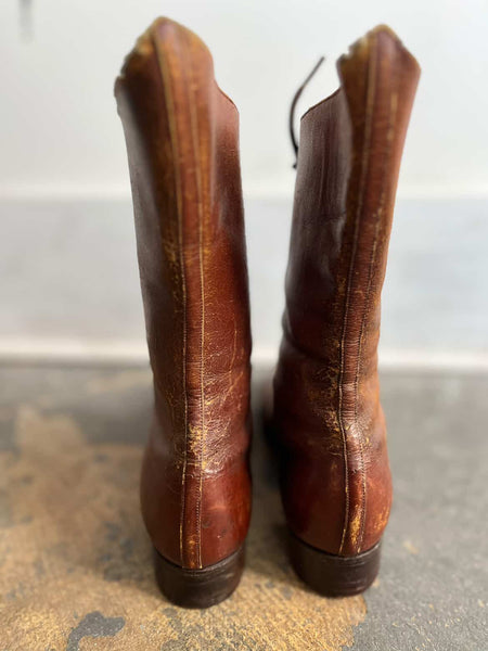 Antique 1900s Edwardian Victorian Brown Leather Lace-Up Boots – Modern 7.5–8