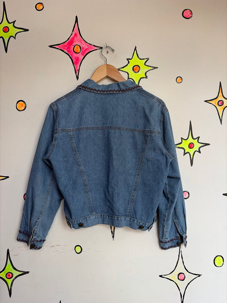 90s Embellished Beaded Denim Jean Jacket Fairy Grunge Whimsy Western S/M