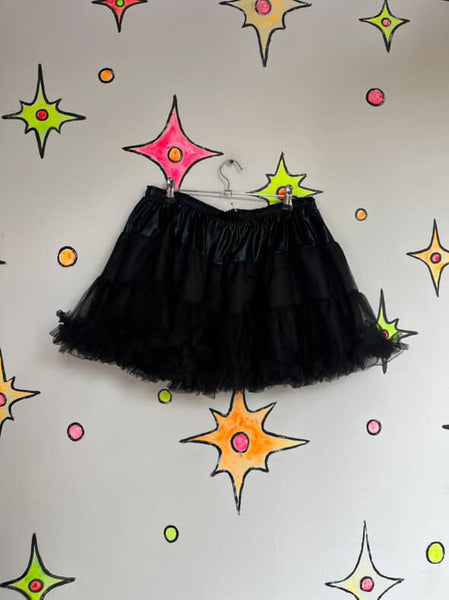 Vintage Black Goth Tutu Mini Skirt Y2K Extra Full Crinoline Babydoll Slip - S/M