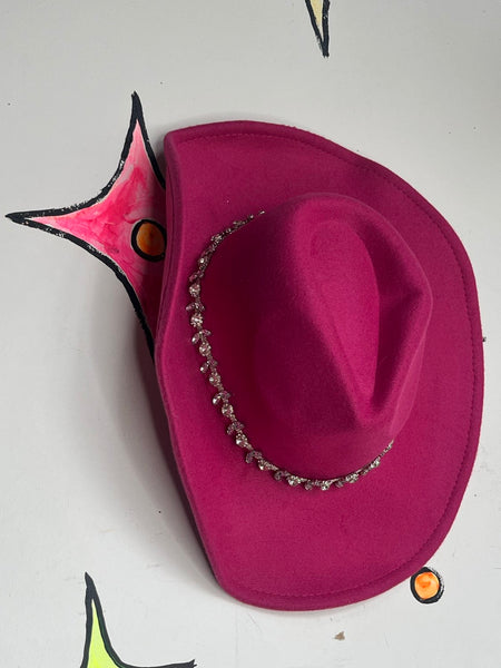 Hot Pink Cowgirl Hat Rhinestone Band Western Barbiecore Party Hat
