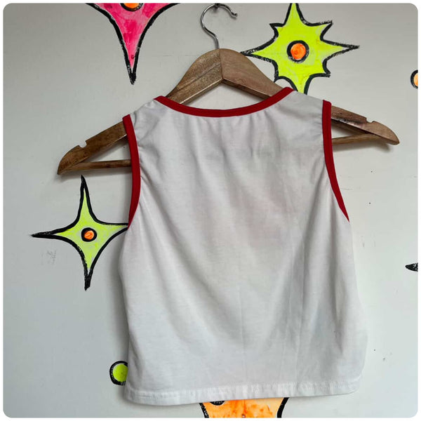 Y2K "Nevermind" White Sleeveless Retro Ringer Baby Tee – XS Crop Tank Top