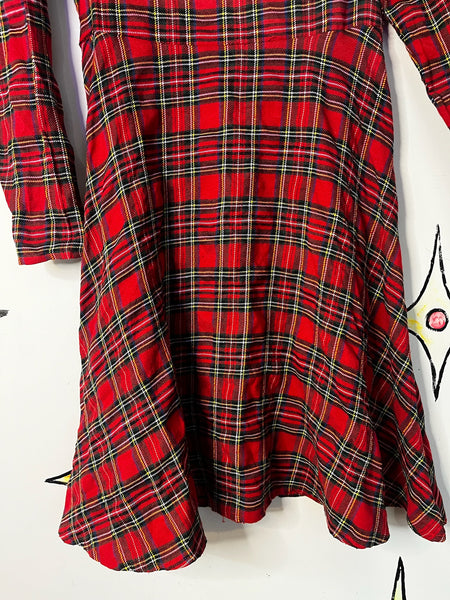 Vintage 90s Red Plaid Tartan Fit & Flare Mini Dress Holiday Party Punk Grunge XL