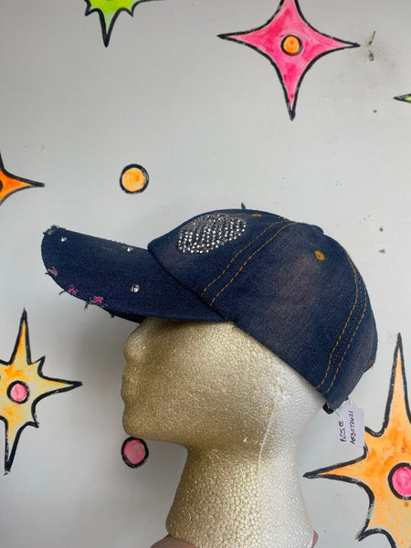 Y2K Rhinestone Heart Denim Hat True Gear McBling Trucker Style