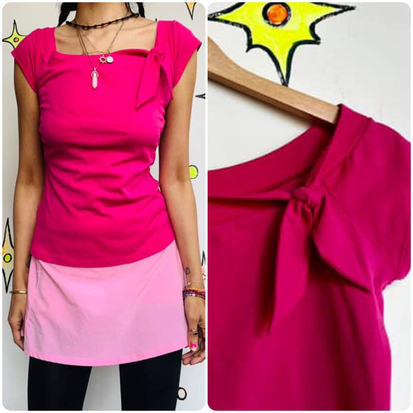 Vintage 90s Y2K | Pink Barbie Babydoll Coquette Fairy Grunge Bow Top T Shirt