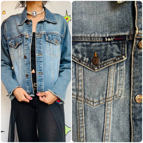 Vintage 90s Y2K LEI Light Wash Denim Jacket – Moto Grunge Classic | Size M