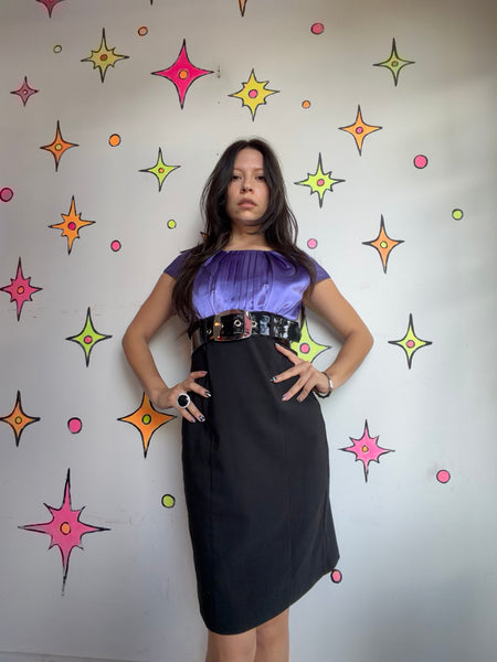 90s Y2K Purple Black Preppy Dress | Mall Goth Dark Academia Office Siren