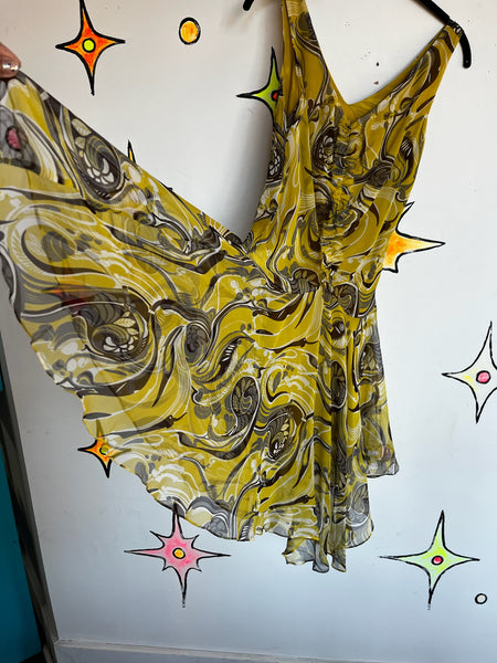 Vintage Y2K BCBG Silk Sheer Fairy Grunge Slip Dress Asymmetrical Boho Sz 4