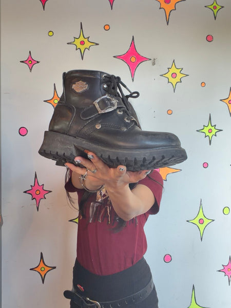 Harley Davidson Motorcycle Boots Vintage Leather Biker Grunge Riding Boots US 7